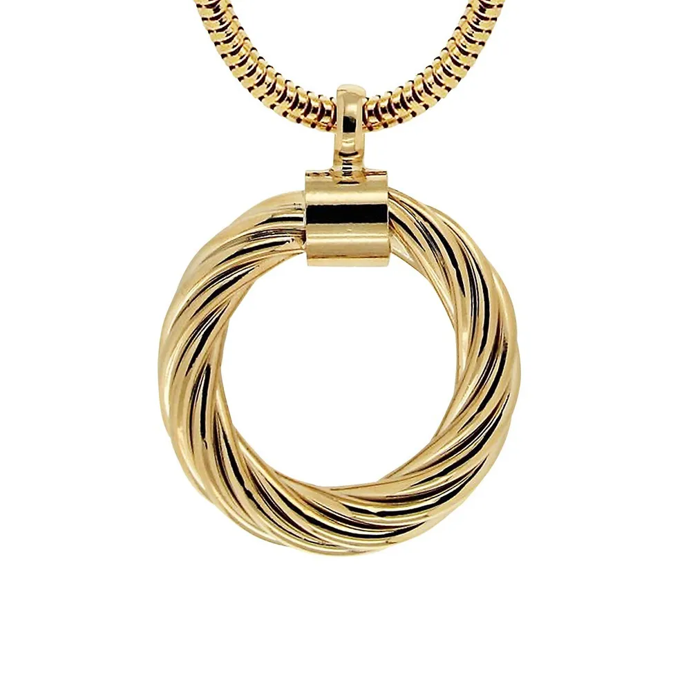 18K Goldplated Large Round Link Pendant Necklace