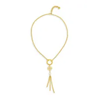 18K Goldplated & Freshwater Pearl Lariat Drop Necklace