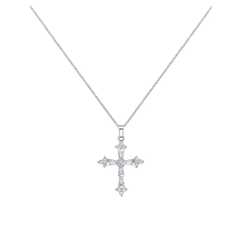 Sterling Silver & Cubic Zirconia Cross Pendant Necklace