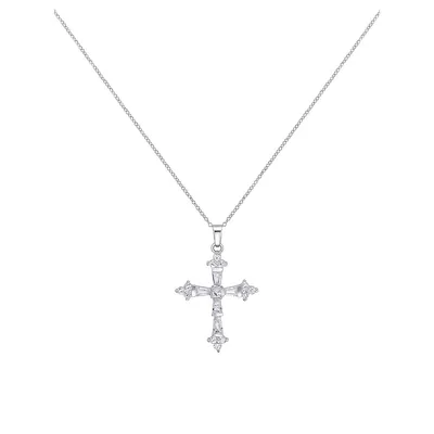 Collier à pendentif avec croix en argent sterling avec cristaux