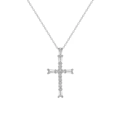 Collier à pendentif avec croix en argent sterling avec cristaux