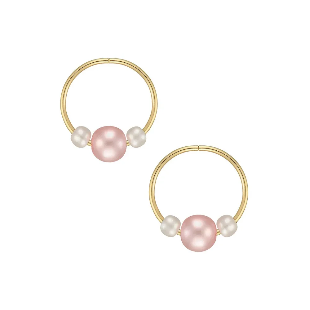 Kid's 10K Yellow Gold & Pearl Bracelet, Faux Pearl Earrings Set