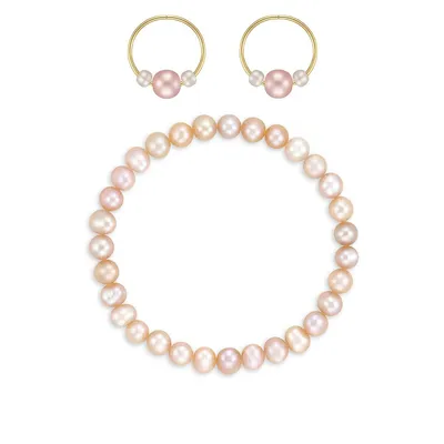 Ensemble boucles d'oreilles en similiperle et de bracelet en perle et or jaune 10 ct pour enfant