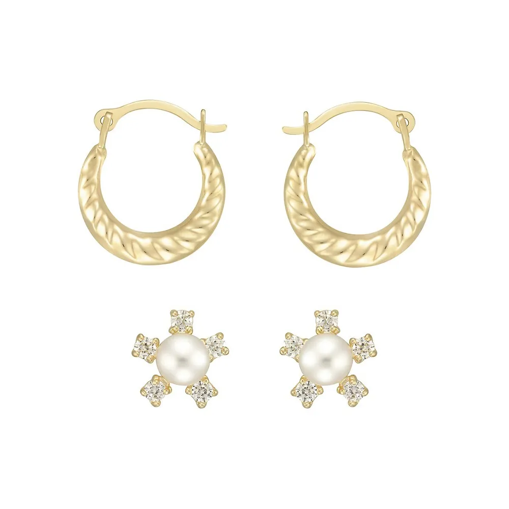 Ensemble de deux paires de boucles d'oreilles en or jaune 10 ct avec perles d'eau douce de 3 mm Gold Celebration