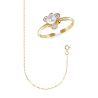 Gold Celebration 10K Yellow Gold & 5MM Freshwater Pearl Toe Ring & Anklet Set