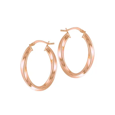 18K Rose Goldplated Twisted-Tube Oval Hoop Earrings