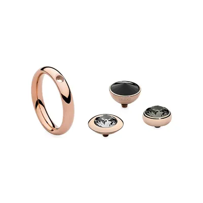 Interchangeable 14K Rose Goldplated Stainless Steel & Swarovski Crystal Ring