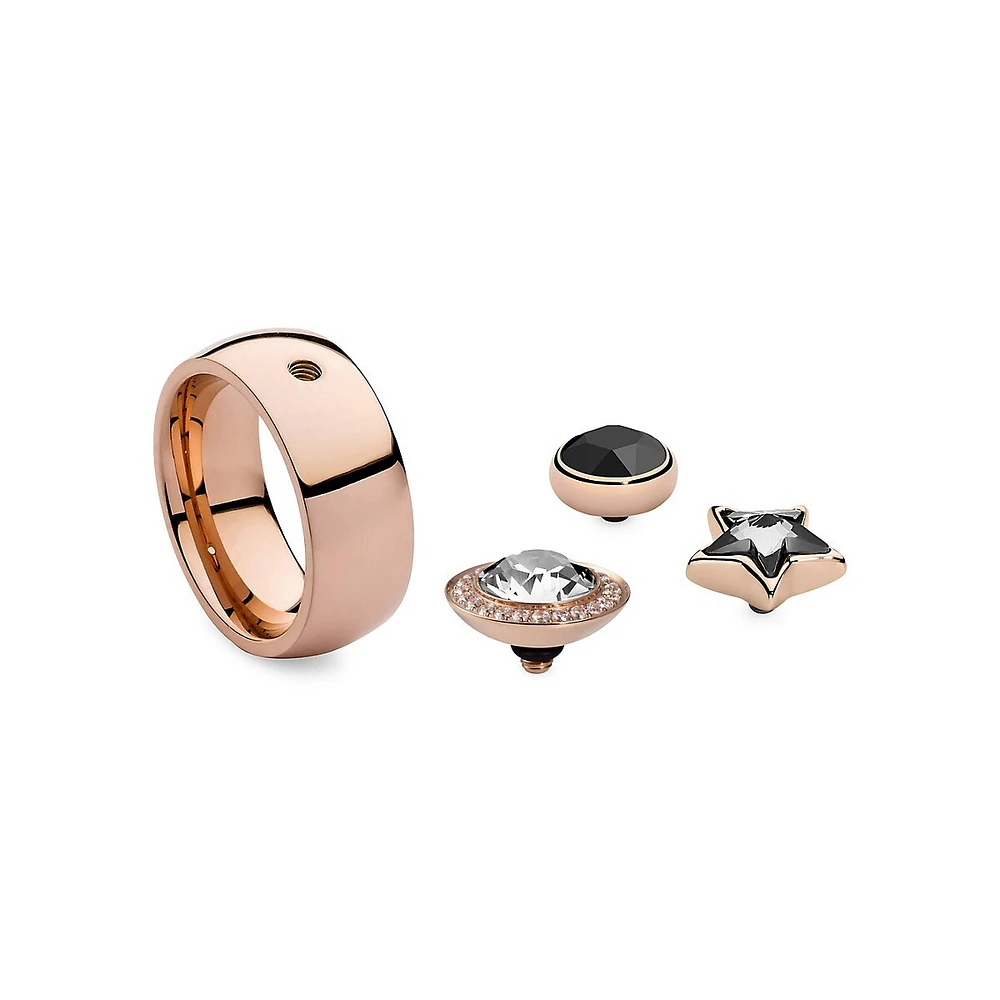 Bague interchangeable en acier inoxydable plaqué or rose 14 ct avec cristaux et Swarovski