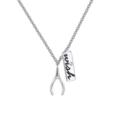Wishbone Sterling Silver Charm Pendant Necklace