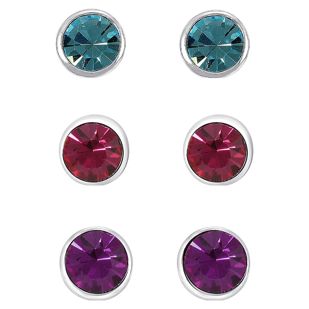 Sterling Silver & Cubic Zirconia Stud Earrings Set