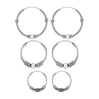 3-Piece Sterling Silver Bali Hoop Earrings