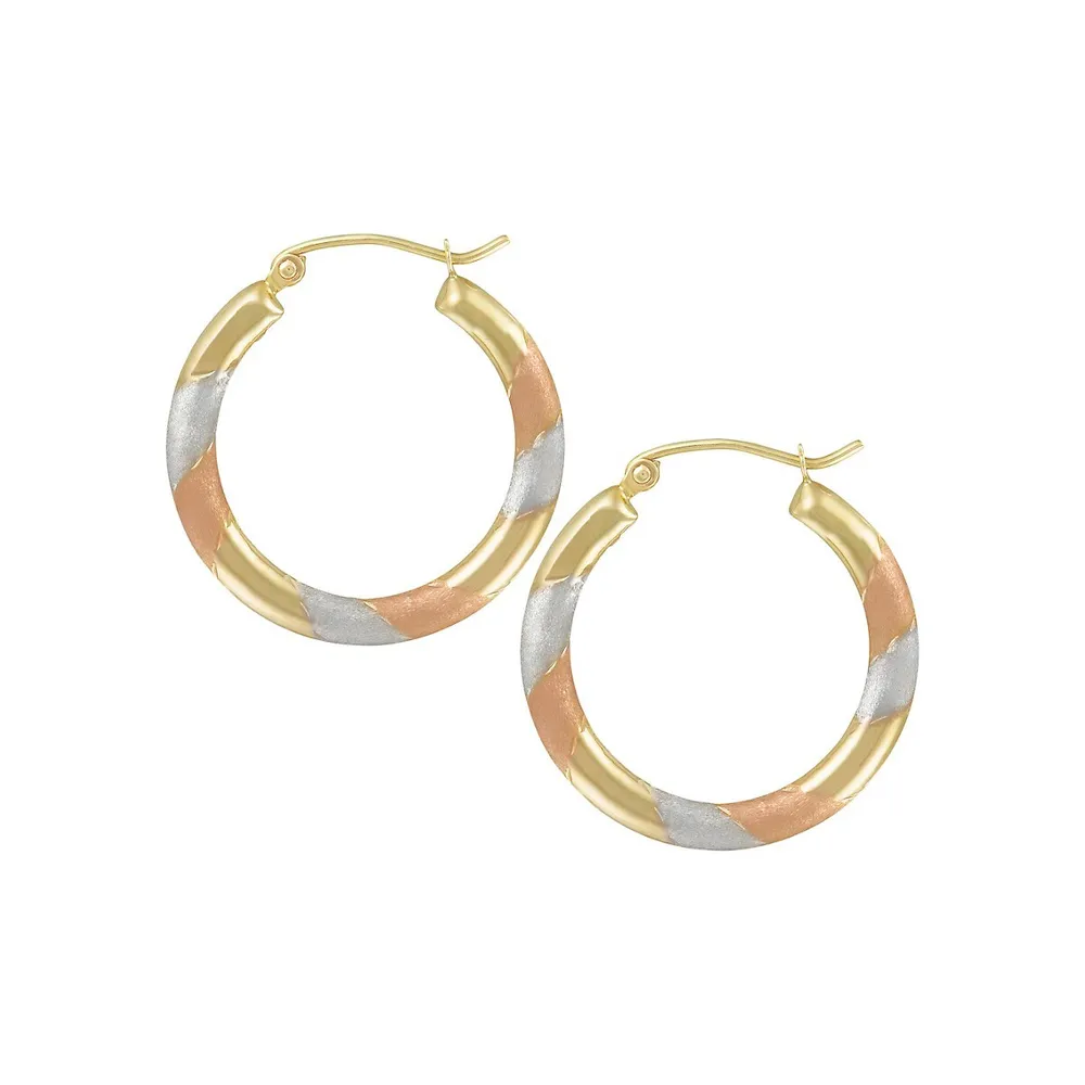 2-Pair Tri-Colour Sterling Silver Earrings Set