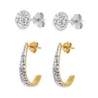 2-Pair Goldplated & Sterling Silver Cubic Zirconia Earrings Set