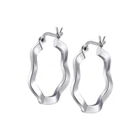 Sterling Silver Wave Hoops & Cubic Zirconia Heart-Shaped Drop Earrings Set