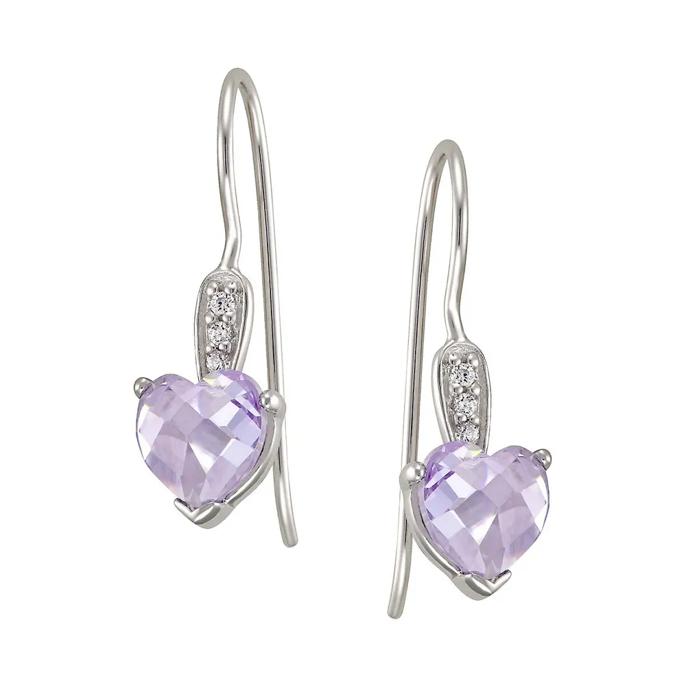 Sterling Silver Wave Hoops & Cubic Zirconia Heart-Shaped Drop Earrings Set