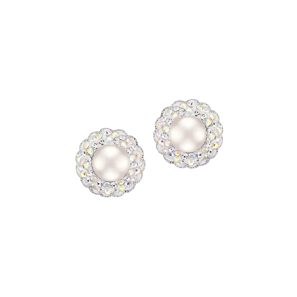 Ensemble de bijoux en argent sterling avec accents de cristaux, de saphir pâle et de perles boutons d'eau douce blanches 6mm-8mm