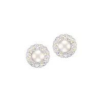 Ensemble de bijoux en argent sterling avec accents de cristaux, de saphir pâle et de perles boutons d'eau douce blanches 6mm-8mm