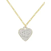 Two-Tone & Cubic Zirconia Pavé Heart Earring & Pendant Necklace Set