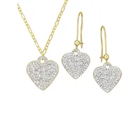 Two-Tone & Cubic Zirconia Pavé Heart Earring & Pendant Necklace Set