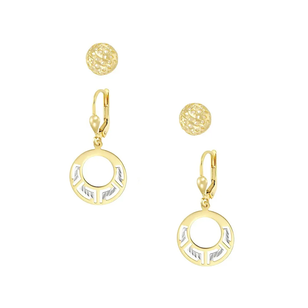 2-Pair 10K Goldplated Stud & Hoop-Drop Earring Set