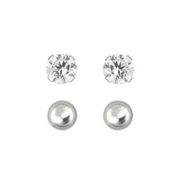 2-Piece 10K White Gold & Cubic Zirconia Stud Earring Set