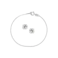 Ensemble boutons d'oreilles et bracelet de cheville en or blanc 10 ct avec cristaux