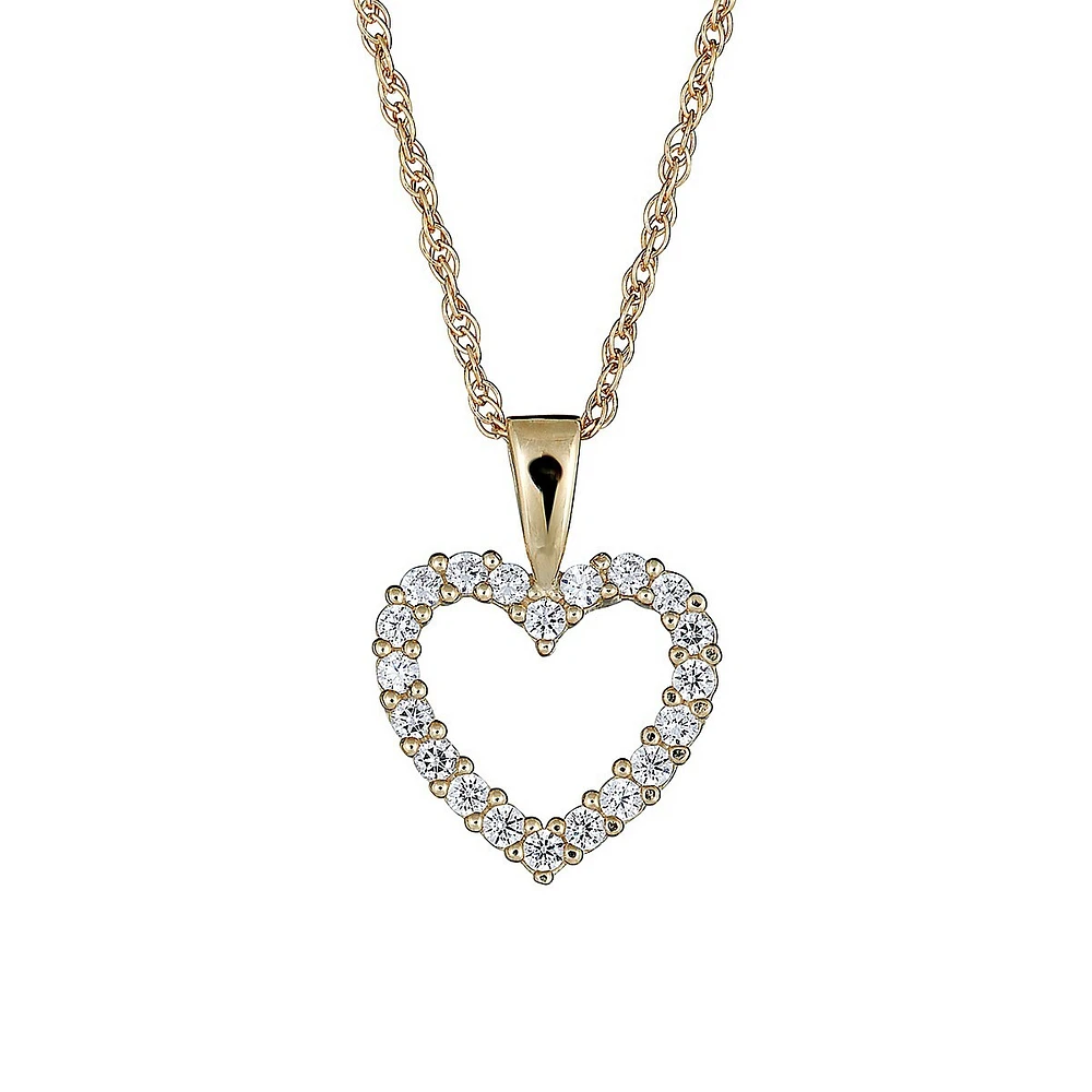 10K Yellow Gold & Cubic Zirconia Heart Pendant Necklace