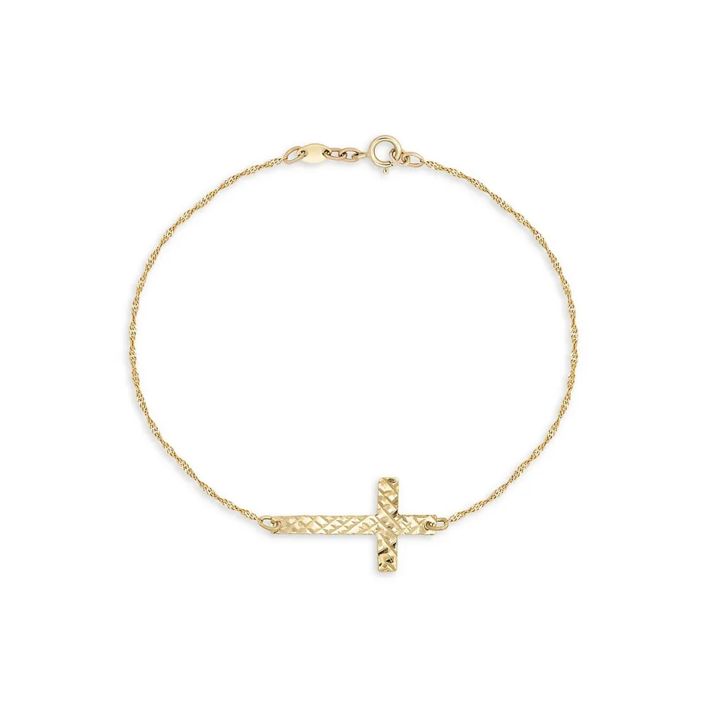 10K Yellow Gold Cross Bracelet & Ball Stud Earrings Set