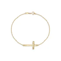 10K Yellow Gold Cross Bracelet & Ball Stud Earrings Set