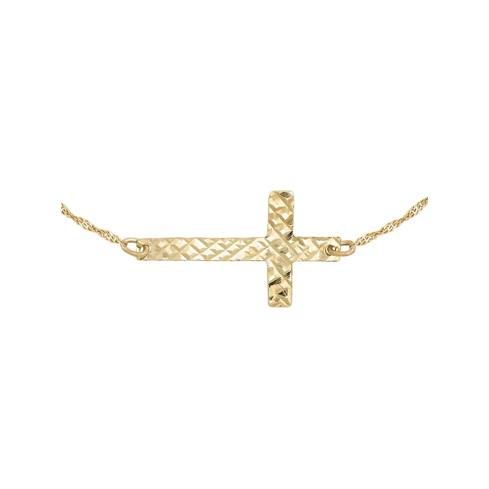 10K Yellow Gold Cross Bracelet & Ball Stud Earrings Set