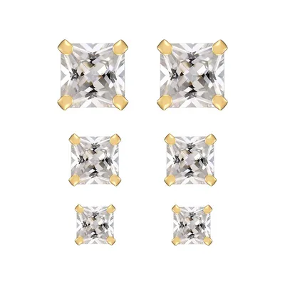 Boutons d'oreilles à cristaux en or jaune 10 ct, ensemble de trois articles