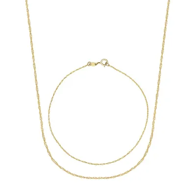 Gold Celebration 2-Piece 10K Yellow Gold Singapore-Chain Bracelet & Necklace Set