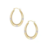 2-Piece 10K Yellow Gold Cubic Zirconia Ball & Flat Oval Hoop Earrings Set