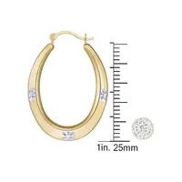 2-Piece 10K Yellow Gold Cubic Zirconia Ball & Flat Oval Hoop Earrings Set