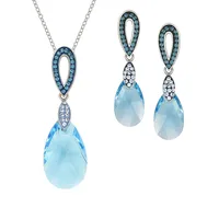 Rhodium-Plated Sterling Silver, Blue Topaz & Crystal Drop Earrings Set