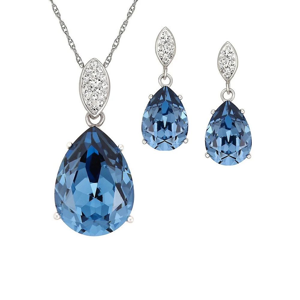 Sterling Silver & Cubic Zirconia Earrings & Pendant Necklace Set