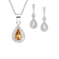 2-Piece Sterling Silver, Golden Topaz & Cubic Zirconia Pendant Necklace & Drop Earrings Set