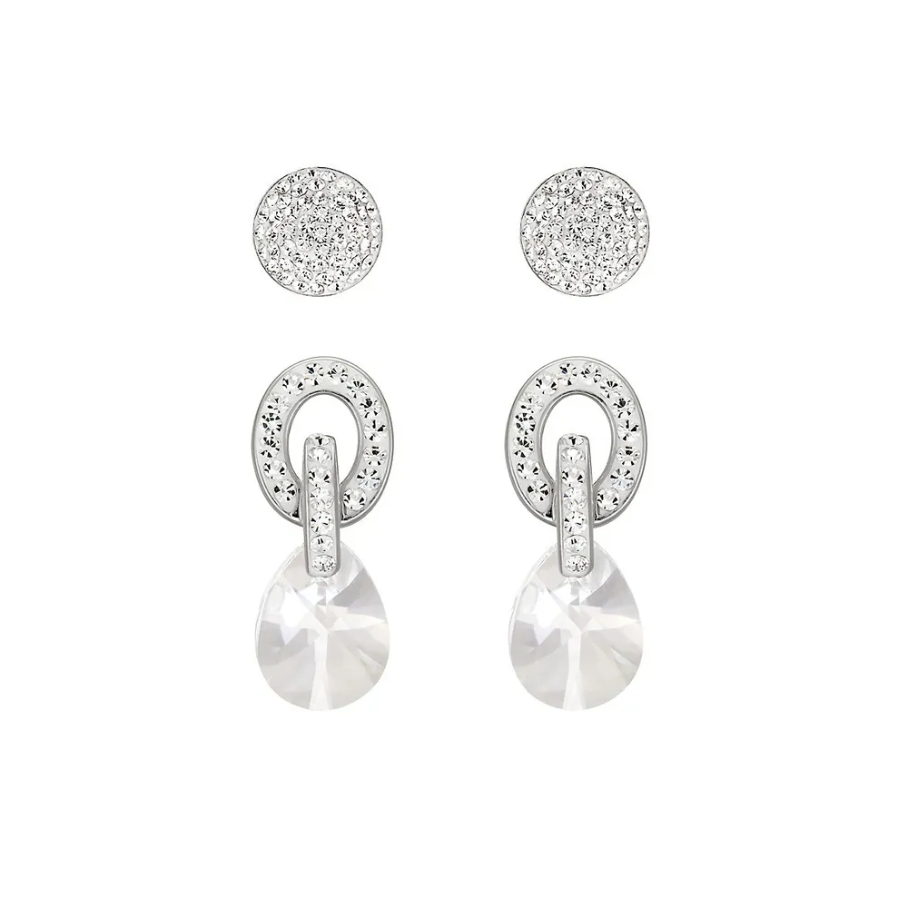 2-Pair Sterling Silver & Cubic Zirconia Stud & Drop Earrings Set