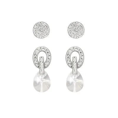 2-Pair Sterling Silver & Cubic Zirconia Stud & Drop Earrings Set