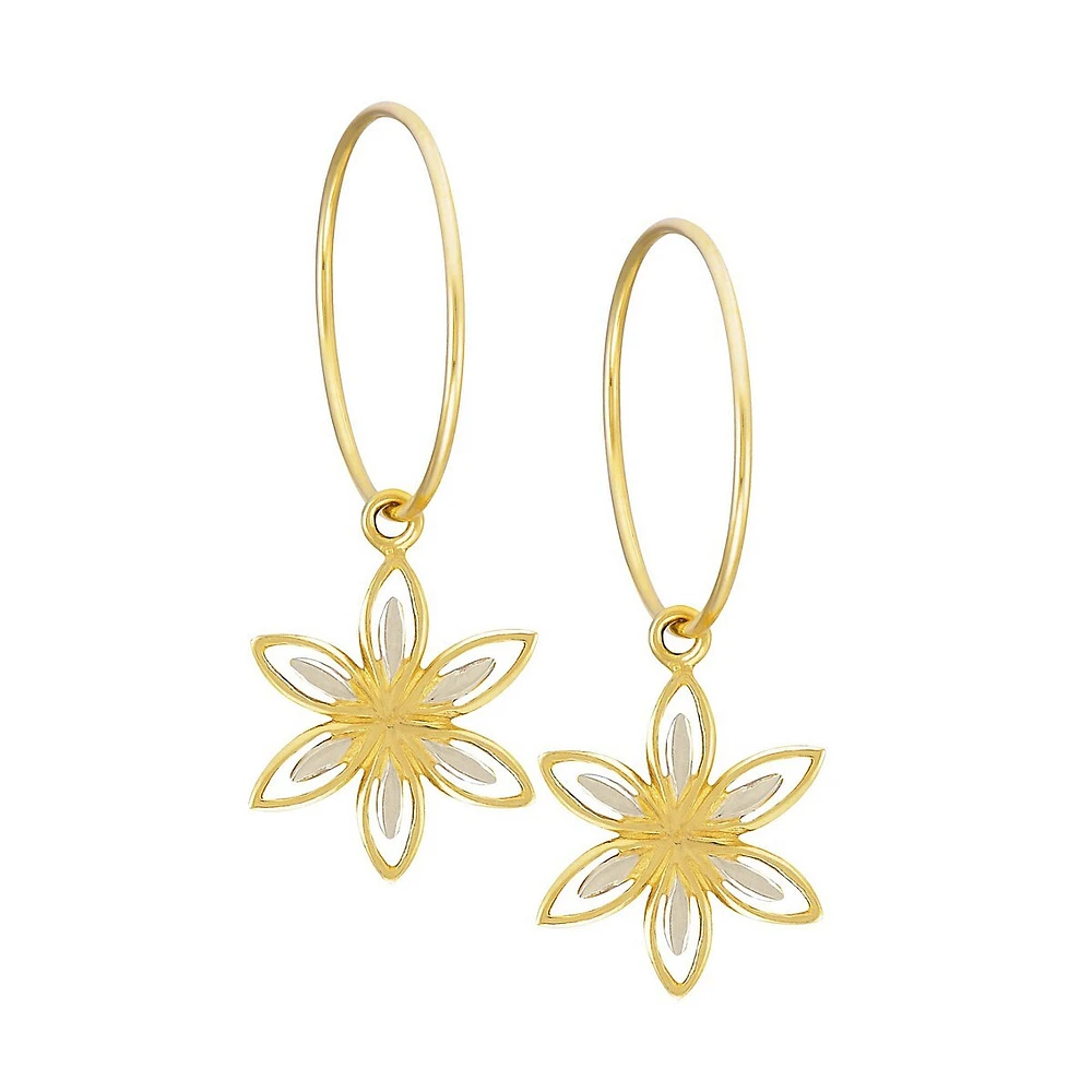 10K Gold Flower Hoop Earrings