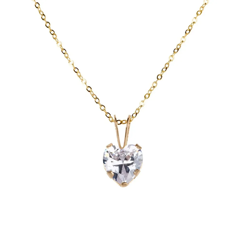 10K Gold Cubic Zirconia Heart Pendant Necklace