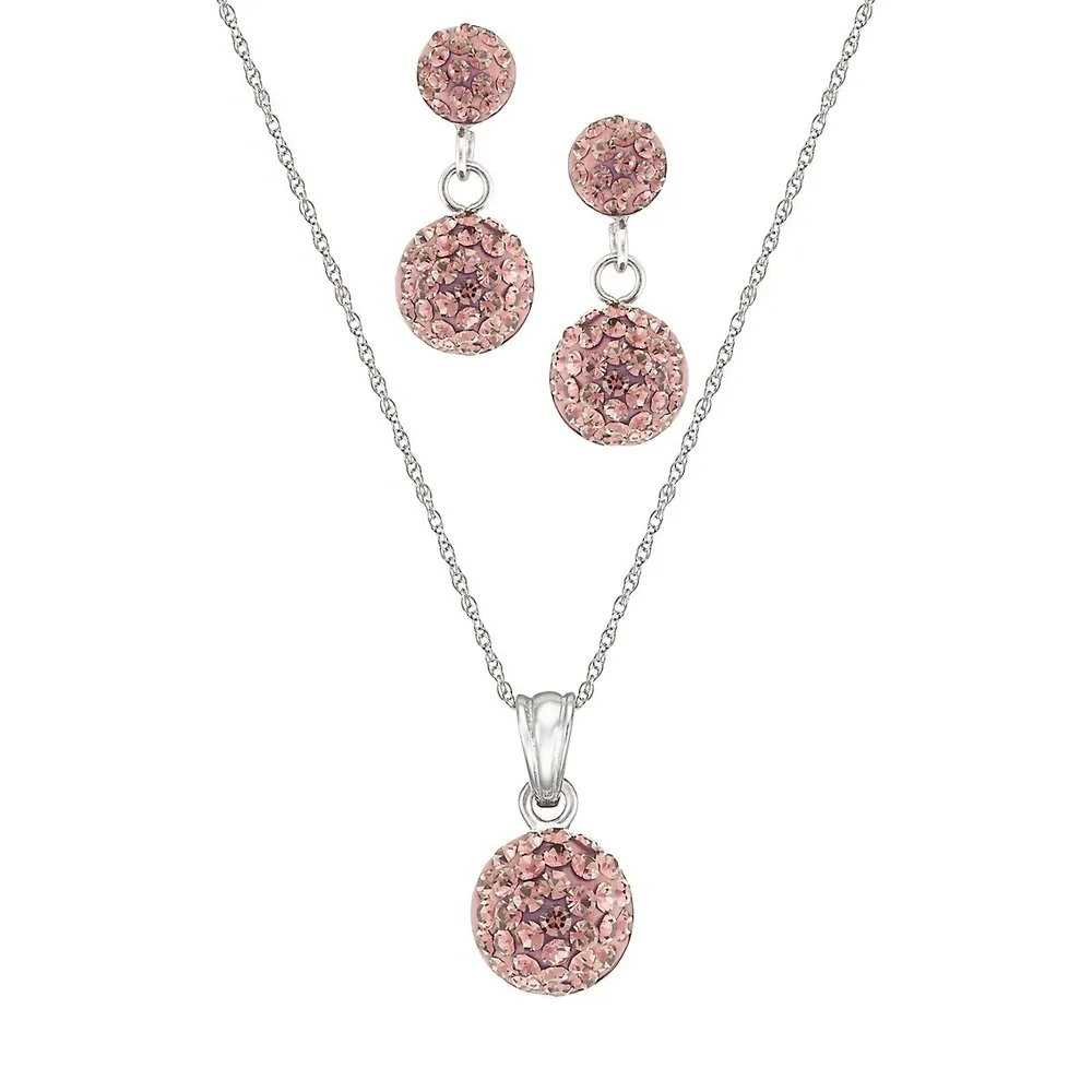 Antique Rose Sterling Silver Necklace & Earrings Set