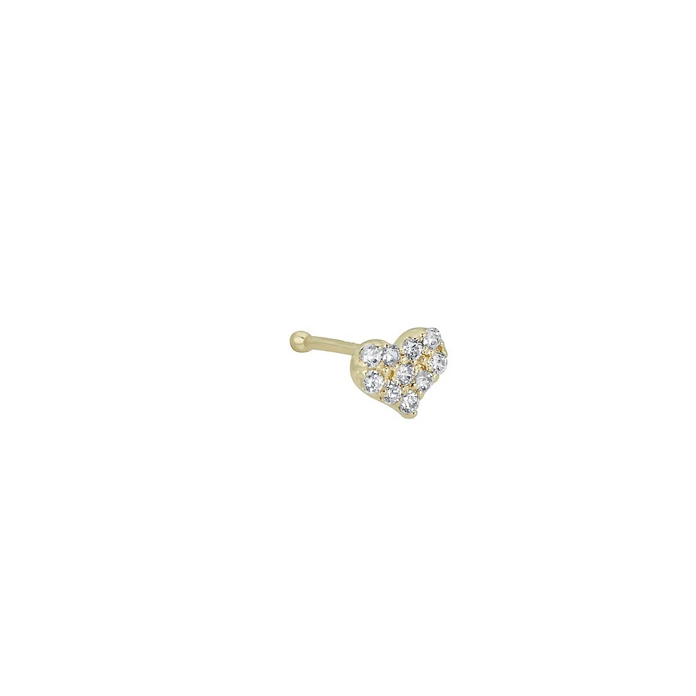 14K Yellow Gold & Cubic Zirconia Heart Single Nose Stud