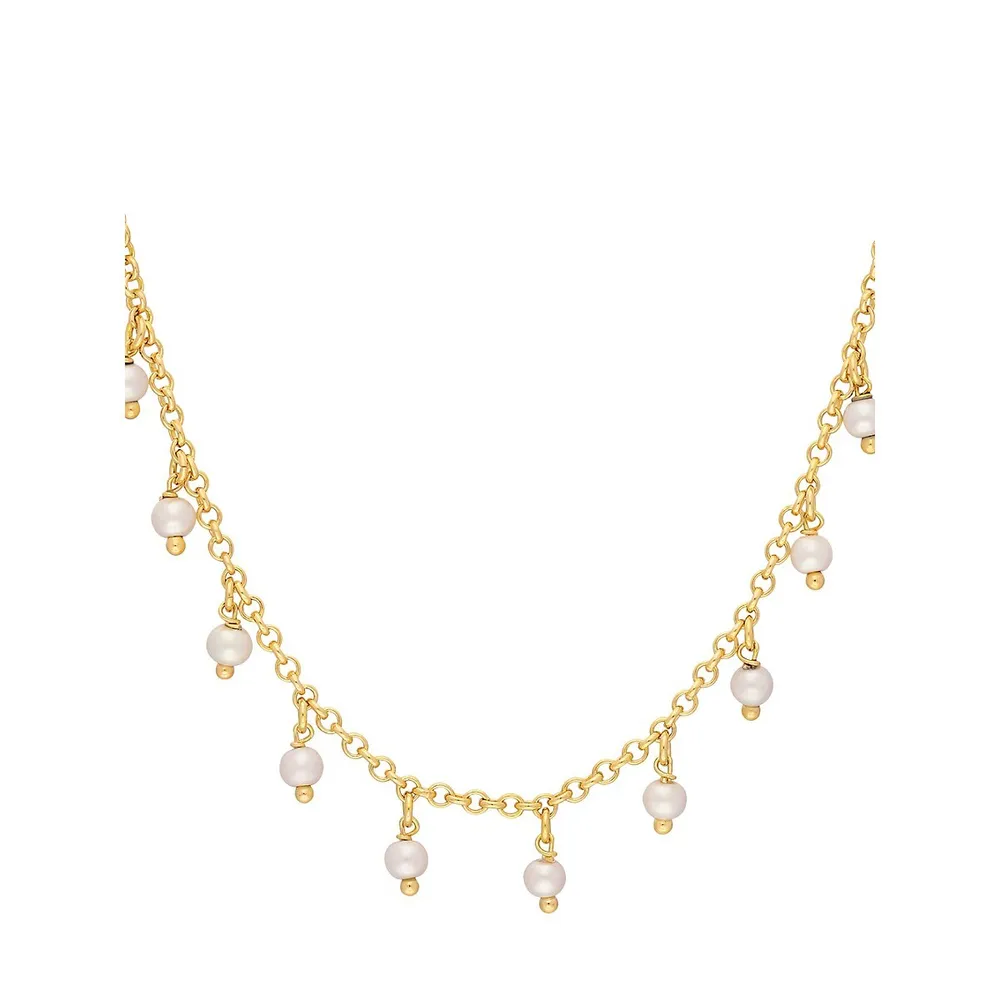 18K Goldplated & 3MM Faux-Pearl Necklace