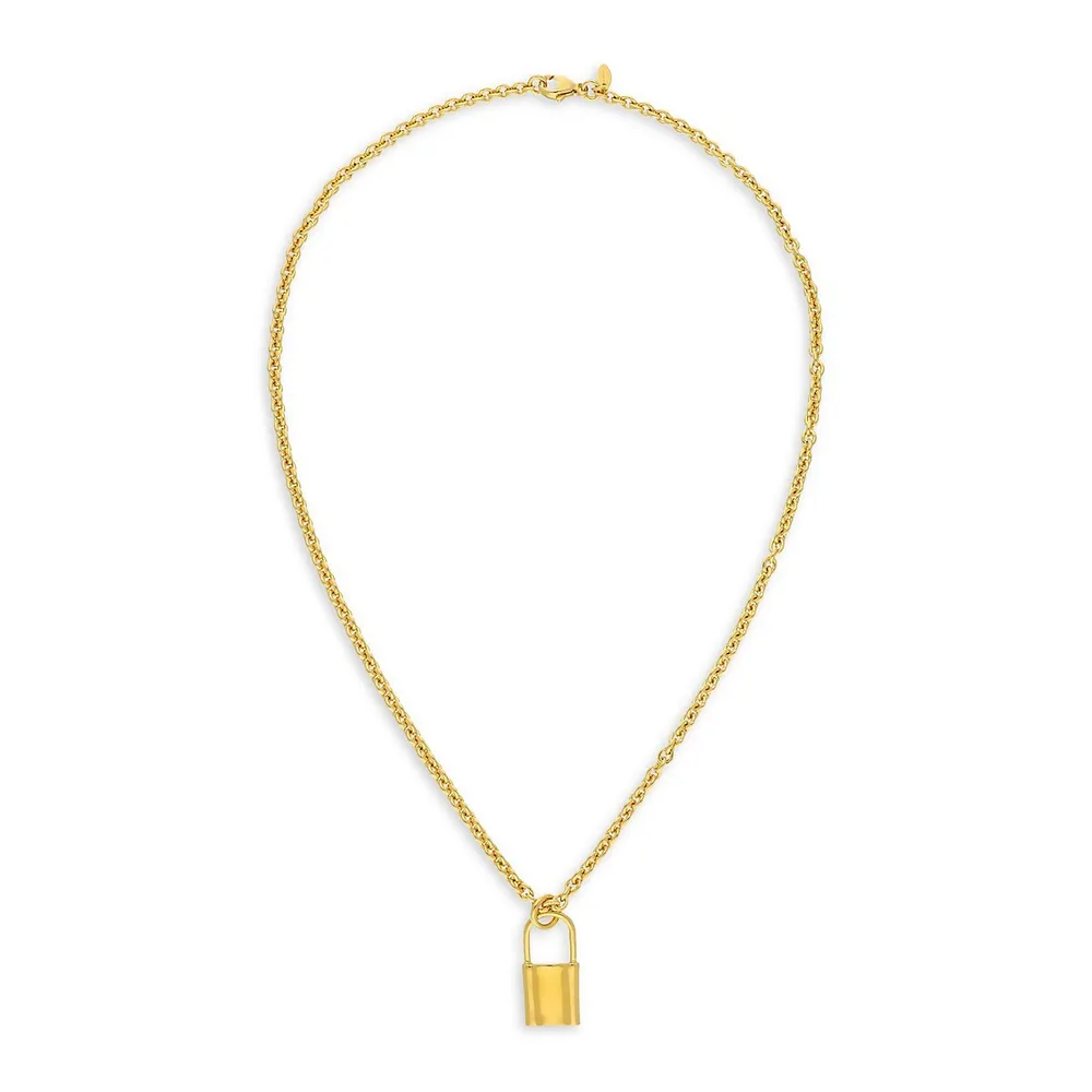 18K Goldplated Lock Pendant Necklace