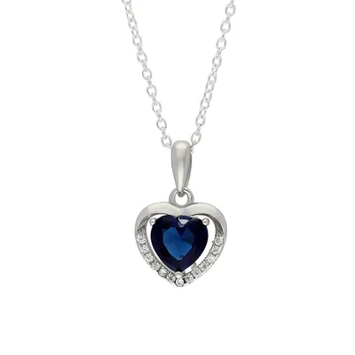 Sterling Silver & Cubic Zirconia Blue Heart Pendant Necklace