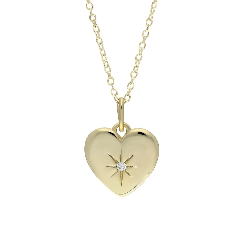 14K Gold E-Coating Sterling Silver Heart Pendant Necklace