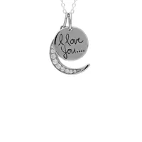 Sterling Silver & Cubic Zirconia I Love You Moon Pendant Necklace