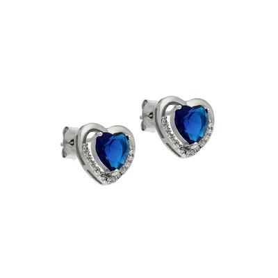 Sterling Silver & Cubic Zirconia Heart Stud Earrings