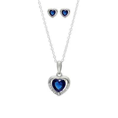 3-Piece Sterling Silver & Blue Cubic Zirconia Necklace and Earrings Set
